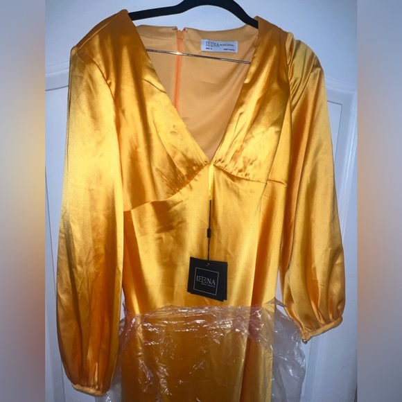 IEENA for MAC DUGGAL 55693 Satin Evening Dress Gem Yellow Women’s Size 12 NWT - Picture 4 of 7